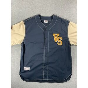 Vision Street Wear Mens Navy Blue Tan Baseball Jersey Shirt VS Patch Size M #106